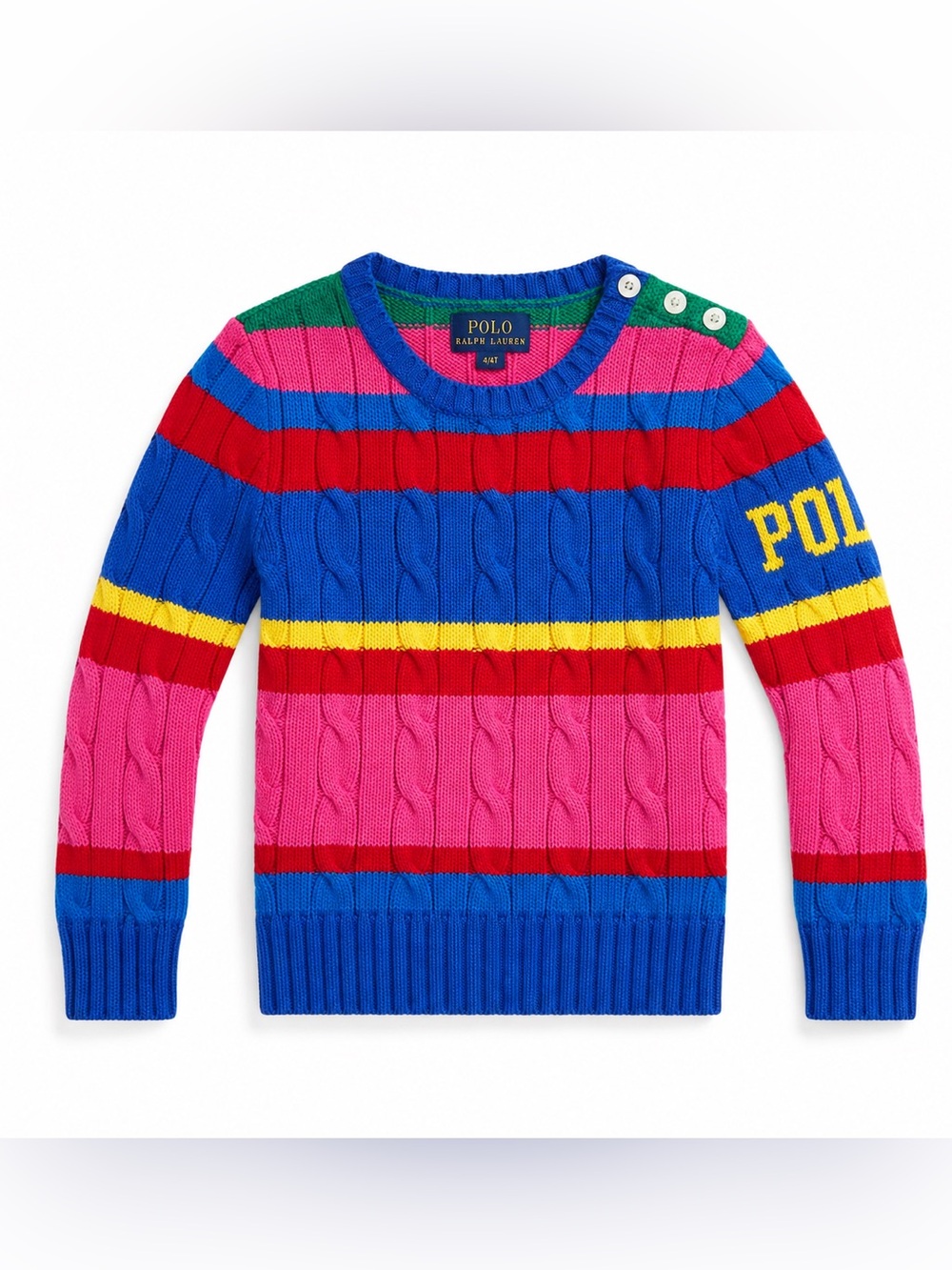 Polo Ralph Lauren Girls 4T Cable Knit Striped Wool Blend Sweater Colorblock